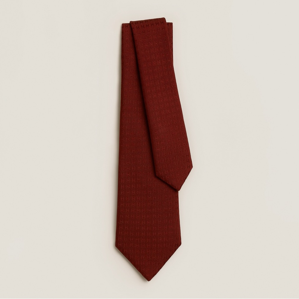 Hermes Faconnee H Tie w/ Box (worn once) - Burgundy / Bordeaux
